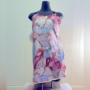 SHEIN Curve Plus Size 1XL (14) Marble Print Lettuce Edge Dress